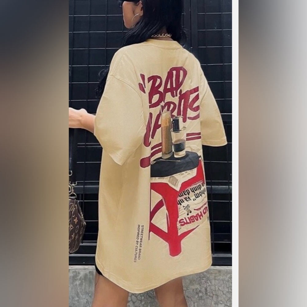 Graphic Beige T-Shirt with Red Print